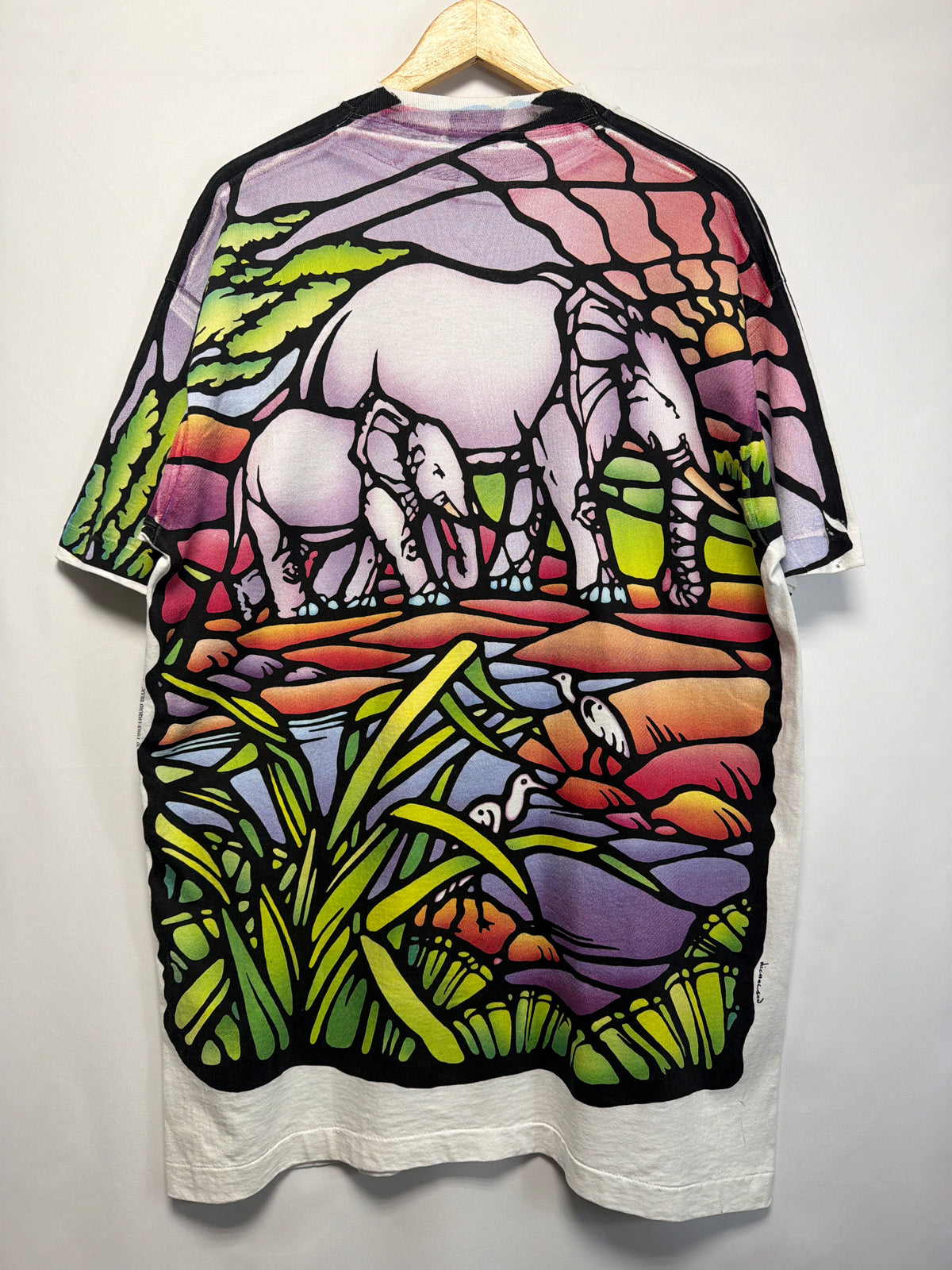 1993 Liquid Blue Stained Glass Elephants T-Shirt