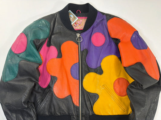 Vintage Adler Floral Color-block Leather Jacket