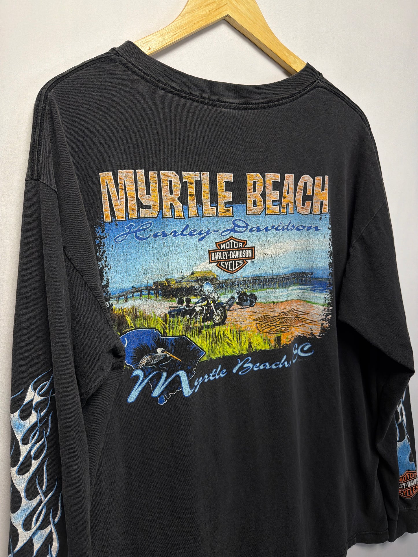 2002 Harley Davidson Myrtle Beach Long Sleeve Flames T-Shirt
