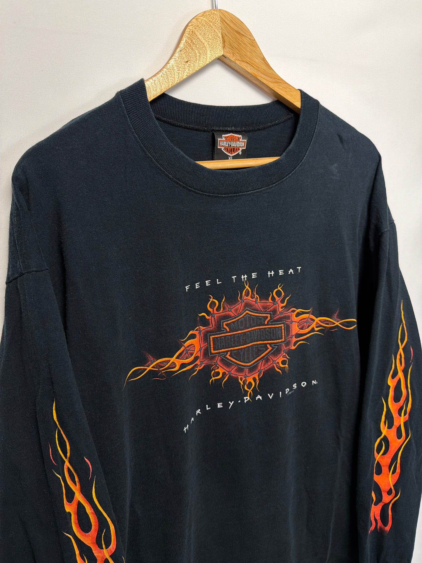 1998 Harley Davidson Feel The Heat Long Sleeve Flames T-Shirt