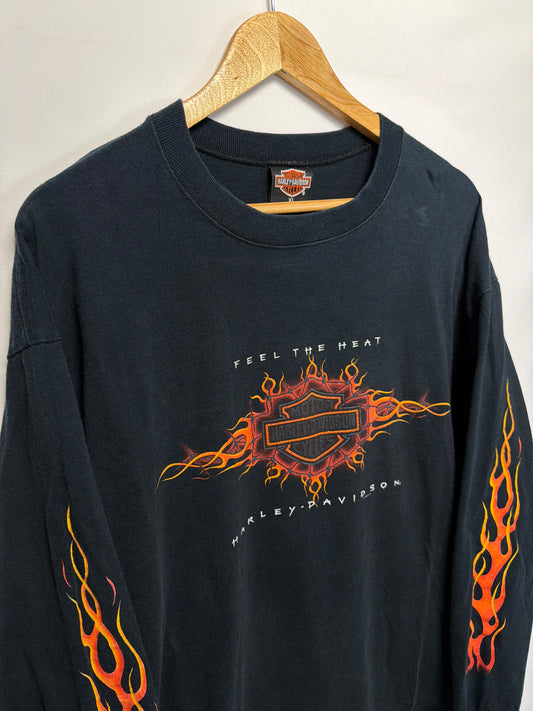 1998 Harley Davidson Feel The Heat Long Sleeve Flames T-Shirt