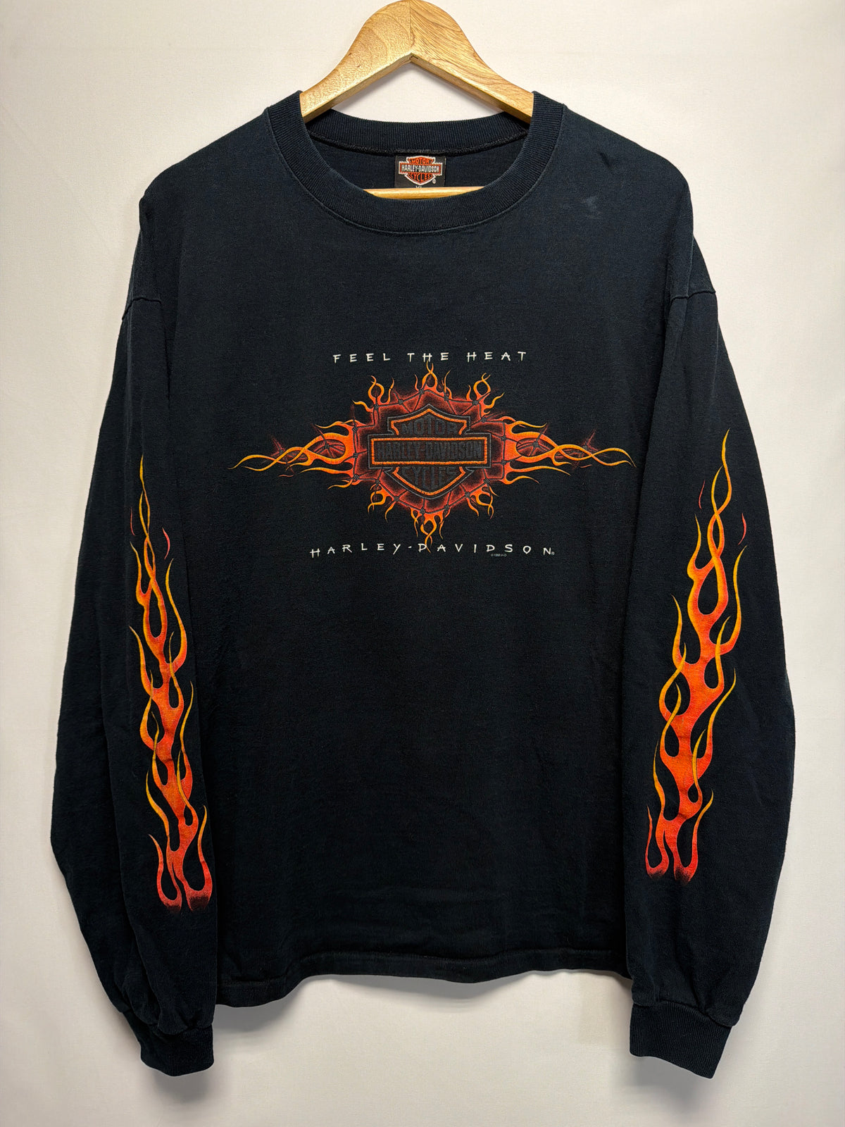 1998 Harley Davidson Feel The Heat Long Sleeve Flames T-Shirt