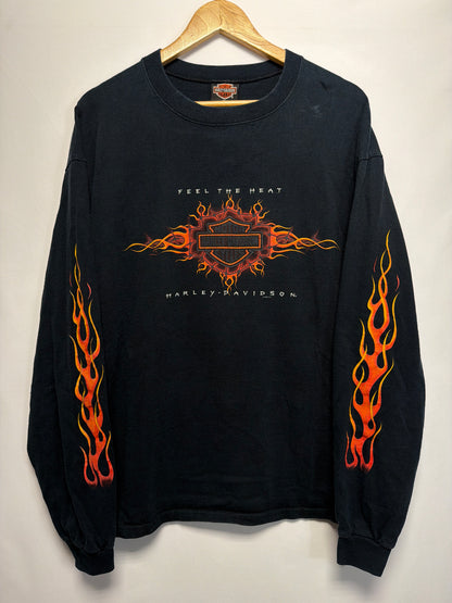 1998 Harley Davidson Feel The Heat Long Sleeve Flames T-Shirt