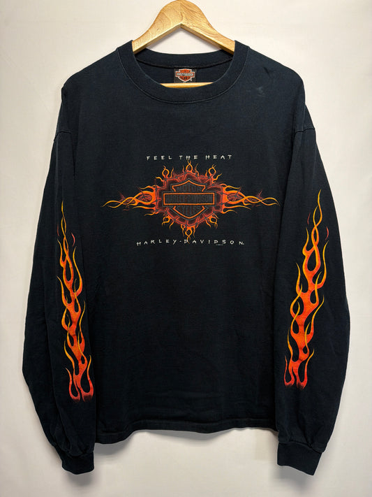 1998 Harley Davidson Feel The Heat Long Sleeve Flames T-Shirt