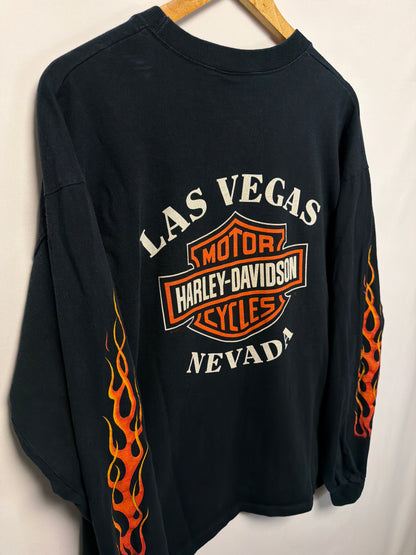 1998 Harley Davidson Feel The Heat Long Sleeve Flames T-Shirt