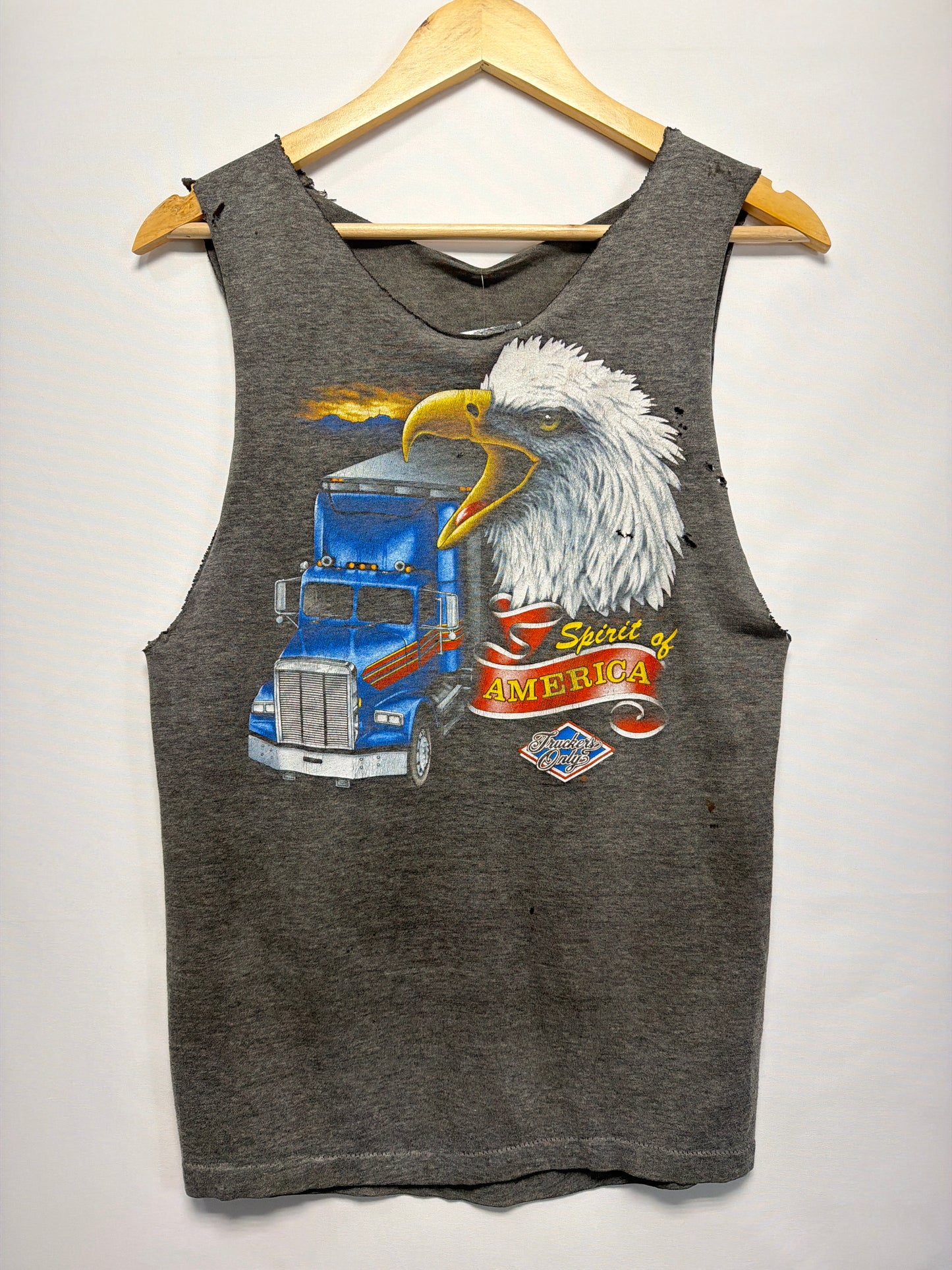 Vintage 3D Emblem Spirit Of America Truckers Only Cutoff T-Shirt