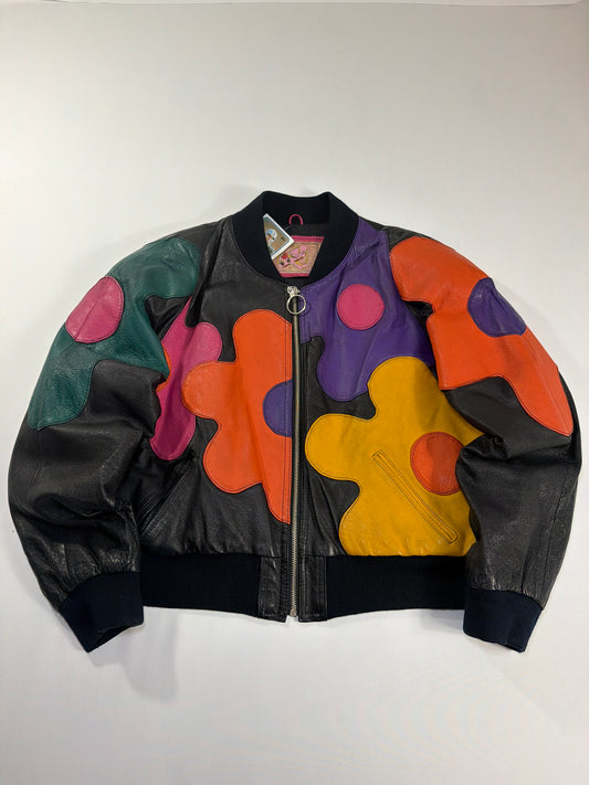 Vintage Adler Floral Color-block Leather Jacket