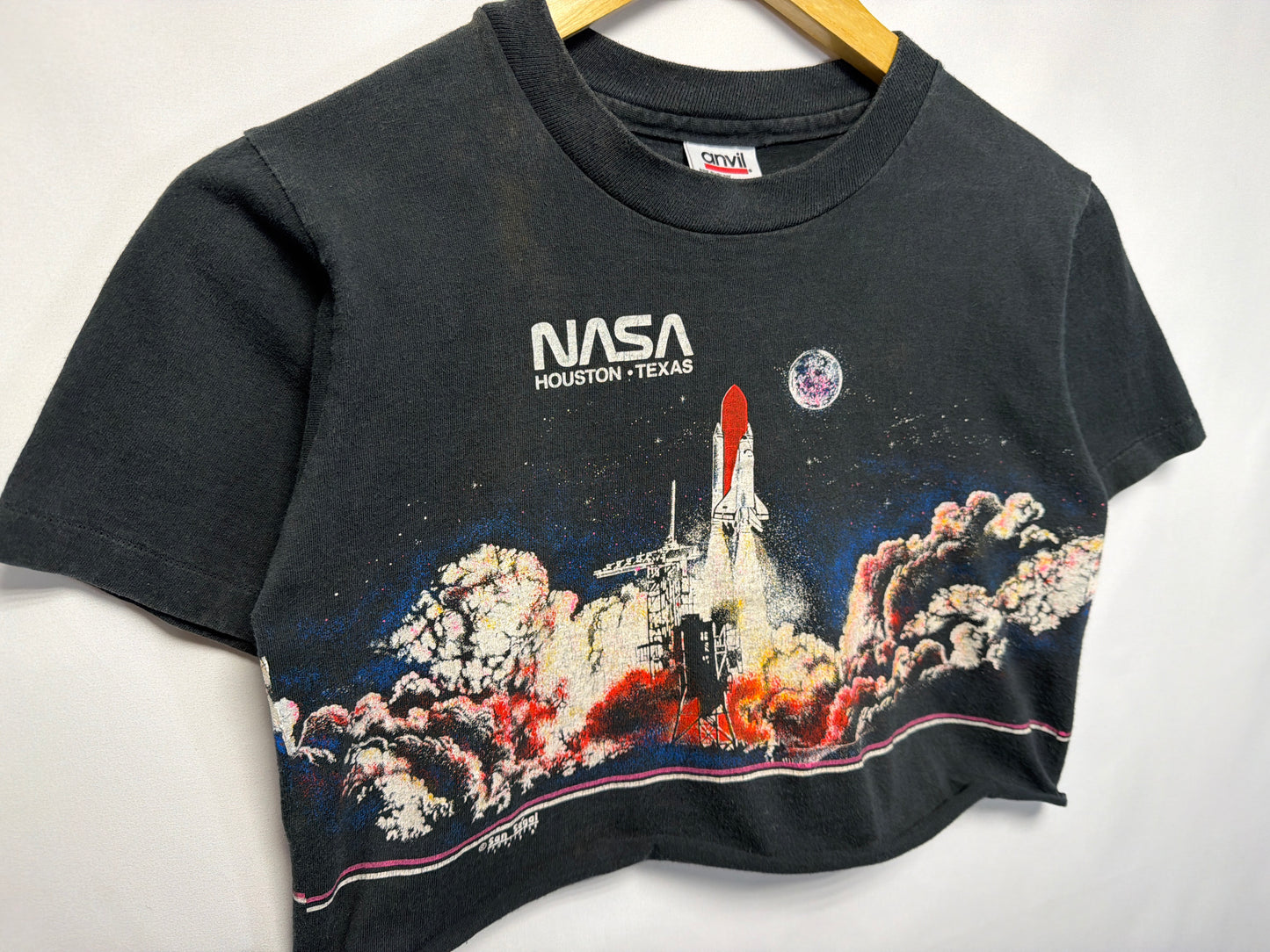 1990 NASA Houston Texas Space Shuttle Wraparound Crop T-Shirt