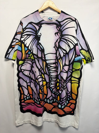1993 Liquid Blue Stained Glass Elephants T-Shirt