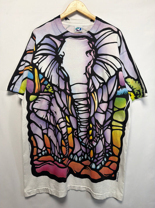 1993 Liquid Blue Stained Glass Elephants T-Shirt