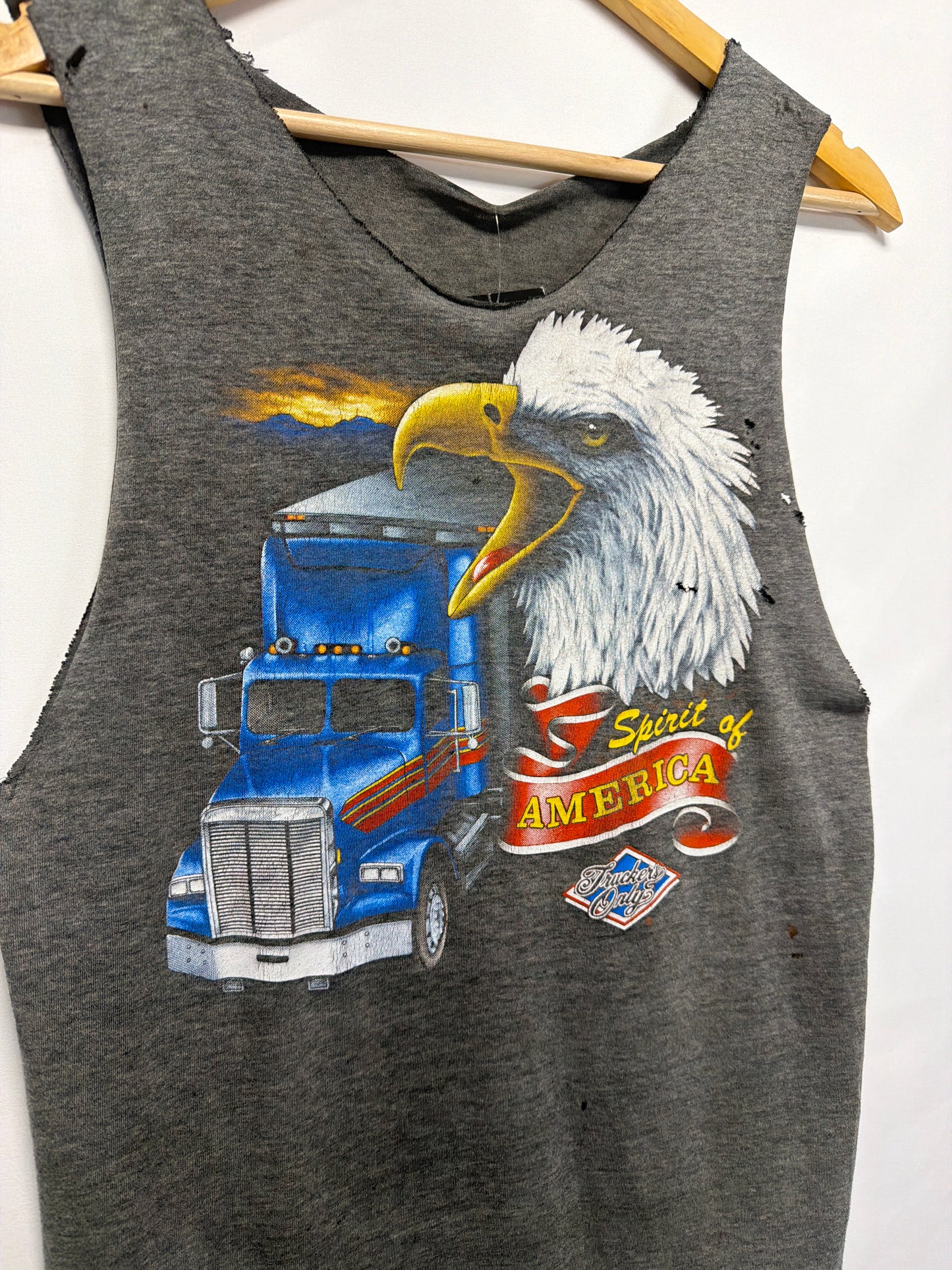 Vintage 3D Emblem Spirit Of America Truckers Only Cutoff T-Shirt