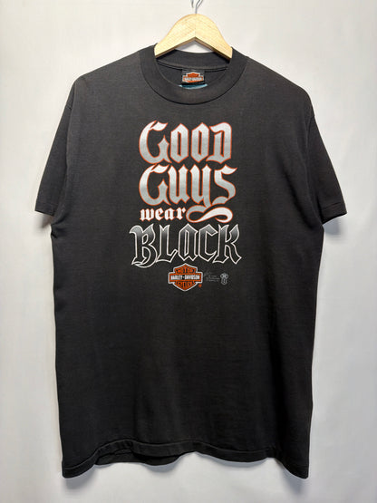 1986 3D Emblem Harley Davidson Good Guys Wear Black T-Shirt