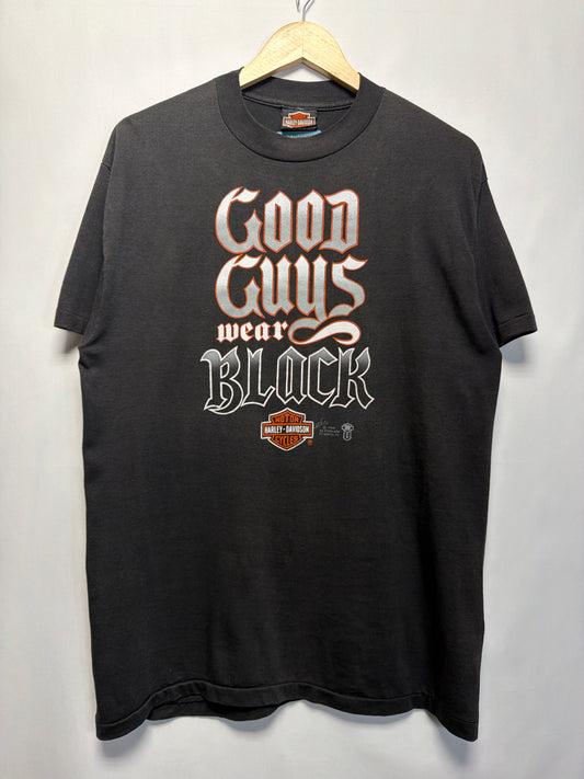 1986 3D Emblem Harley Davidson Good Guys Wear Black T-Shirt