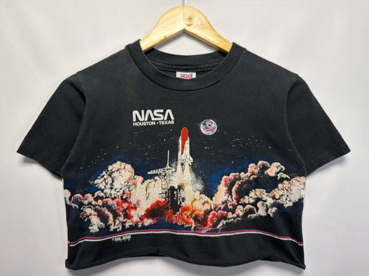 1990 NASA Houston Texas Space Shuttle Wraparound Crop T-Shirt