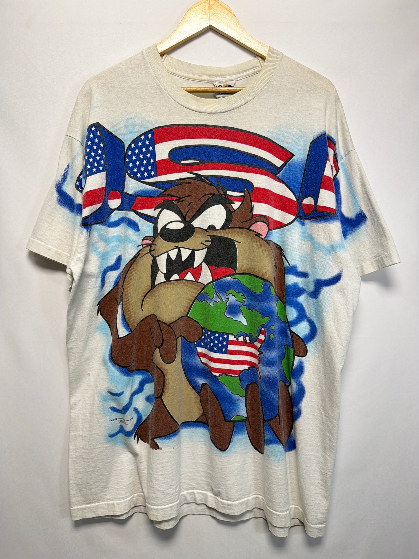 1995 Looney Tunes Taz USA All Over Print T-Shirt