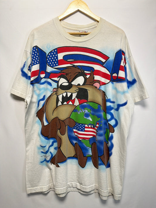 1995 Looney Tunes Taz USA All Over Print T-Shirt