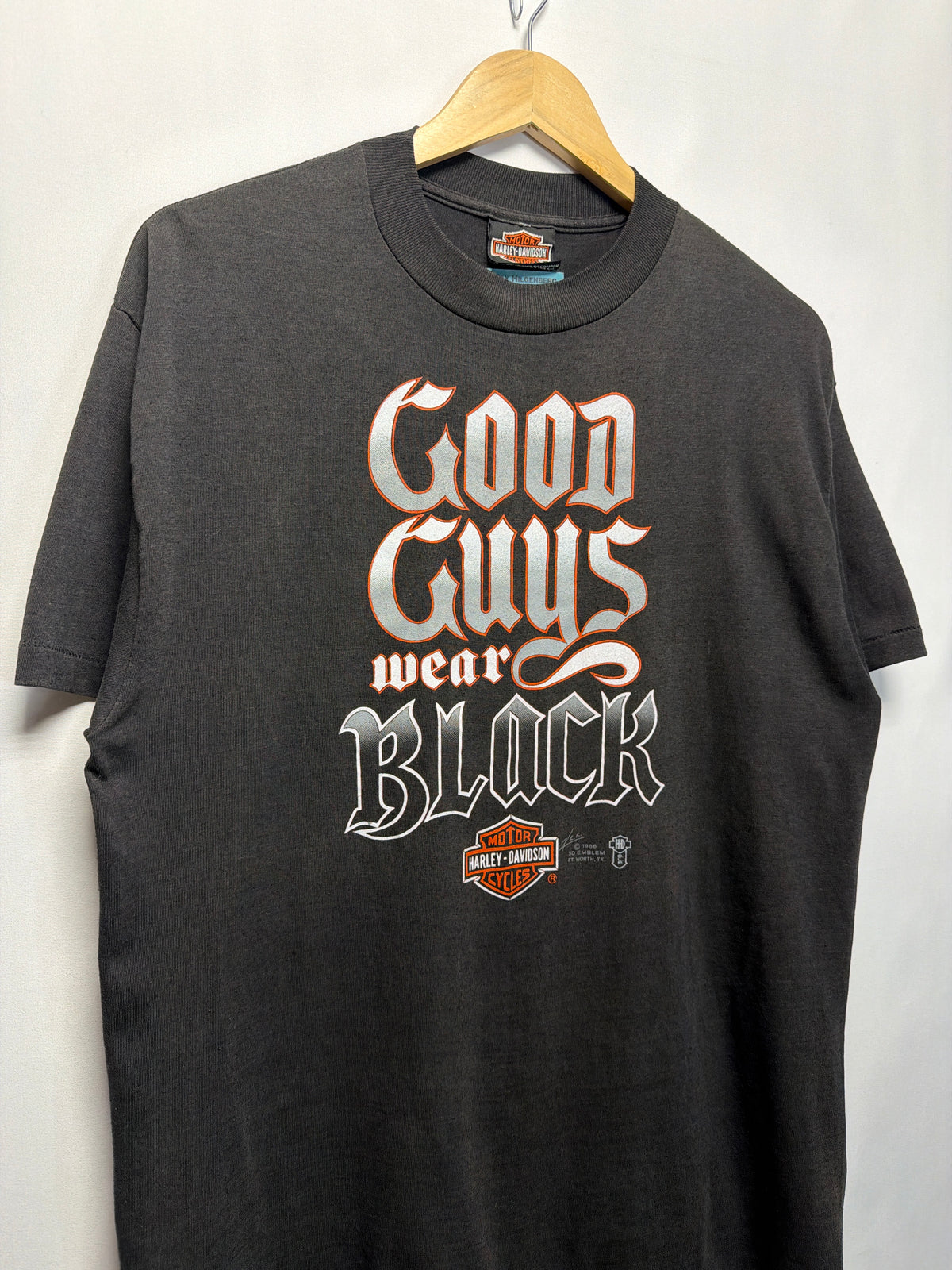 1986 3D Emblem Harley Davidson Good Guys Wear Black T-Shirt