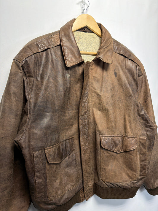 Vintage Leather Map Lining Bomber Jacket