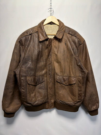 Vintage Leather Map Lining Bomber Jacket
