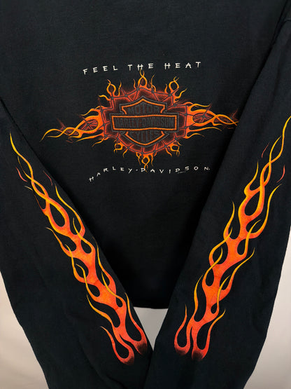 1998 Harley Davidson Feel The Heat Long Sleeve Flames T-Shirt